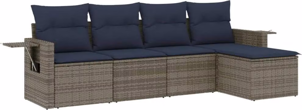 Set Divani da Giardino 5 pz con Cuscini Grigio in Polyrattan