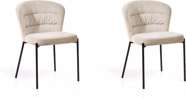 Set 2 sedie da pranzo Hispanohogar ferro e tessuto chenille beige 79×57×59 cm