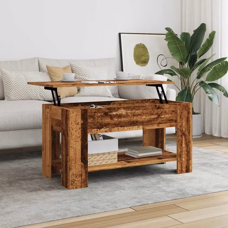 vidaXL Tavolino da Salotto Moderno in Legno Marrone con Meccanismo Sollevabile L: 101 cm, P: 49 cm, H: 52 cm