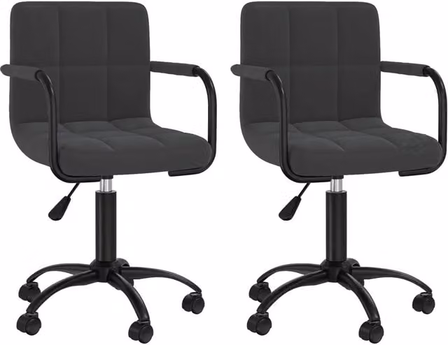 Set di 2 sedie da pranzo girevoli a 360 gradi in velluto nero con braccioli e ruote, design moderno regolabile in altezza – 1