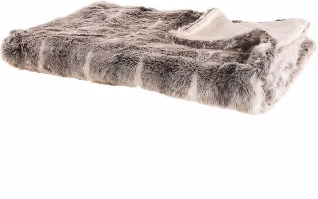 Coperta Plaid Decorativa BELIANI in Faux Fur a Righe, Bianca e Marrone, L 180 x P 220 cm – 1