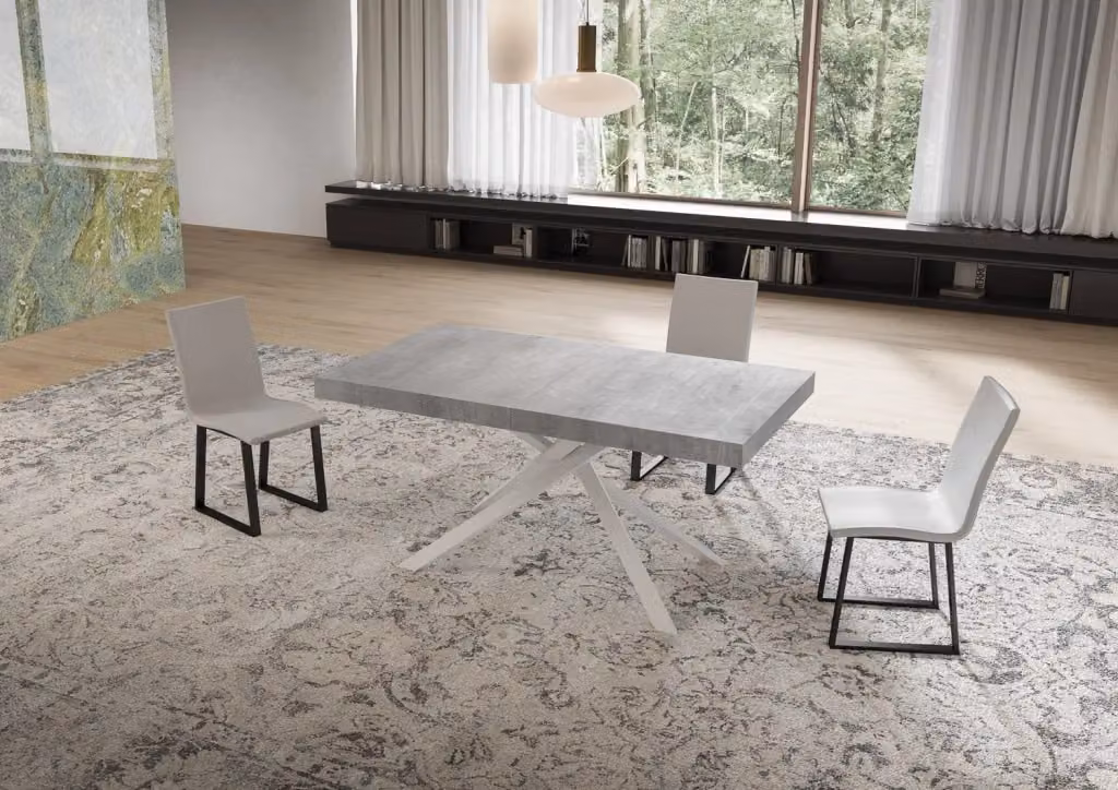 Tavolo Allungabile Moderno GIORDANOSHOP con Piano in Composito Grigio e Gambe in Metallo Bianche L: 160-420 cm, P: 90 cm, H: 74 cm – 2