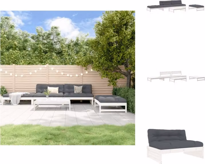 vidaXL Set di 5 pezzi da giardino con cuscini in legno massiccio bianco - Set di mobili da giardino