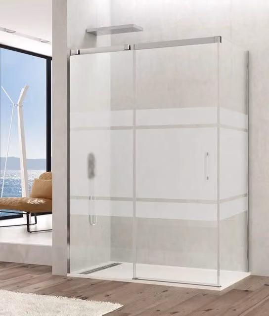 Box doccia angolare TEMPLE con vetro Frost satinato e finitura cromo lucido, L/P: 140 x 70 cm