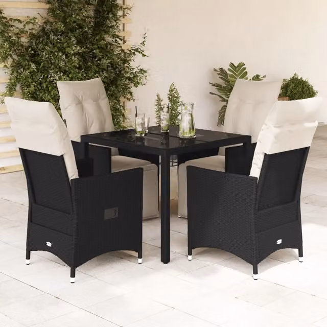 Set da Pranzo da Giardino 5 pz Nero con Cuscini in Polyrattan 3276864