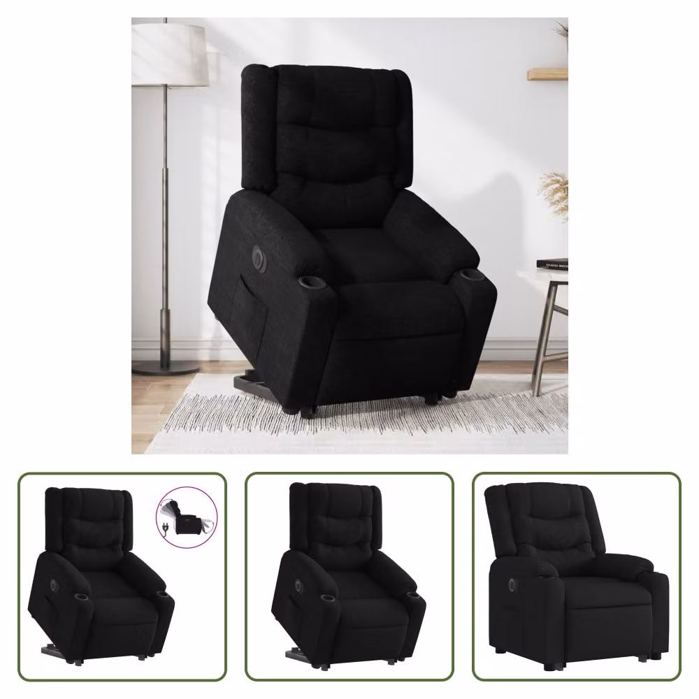 The Living Store Poltrona relax con supporto elettrico in tessuto nero