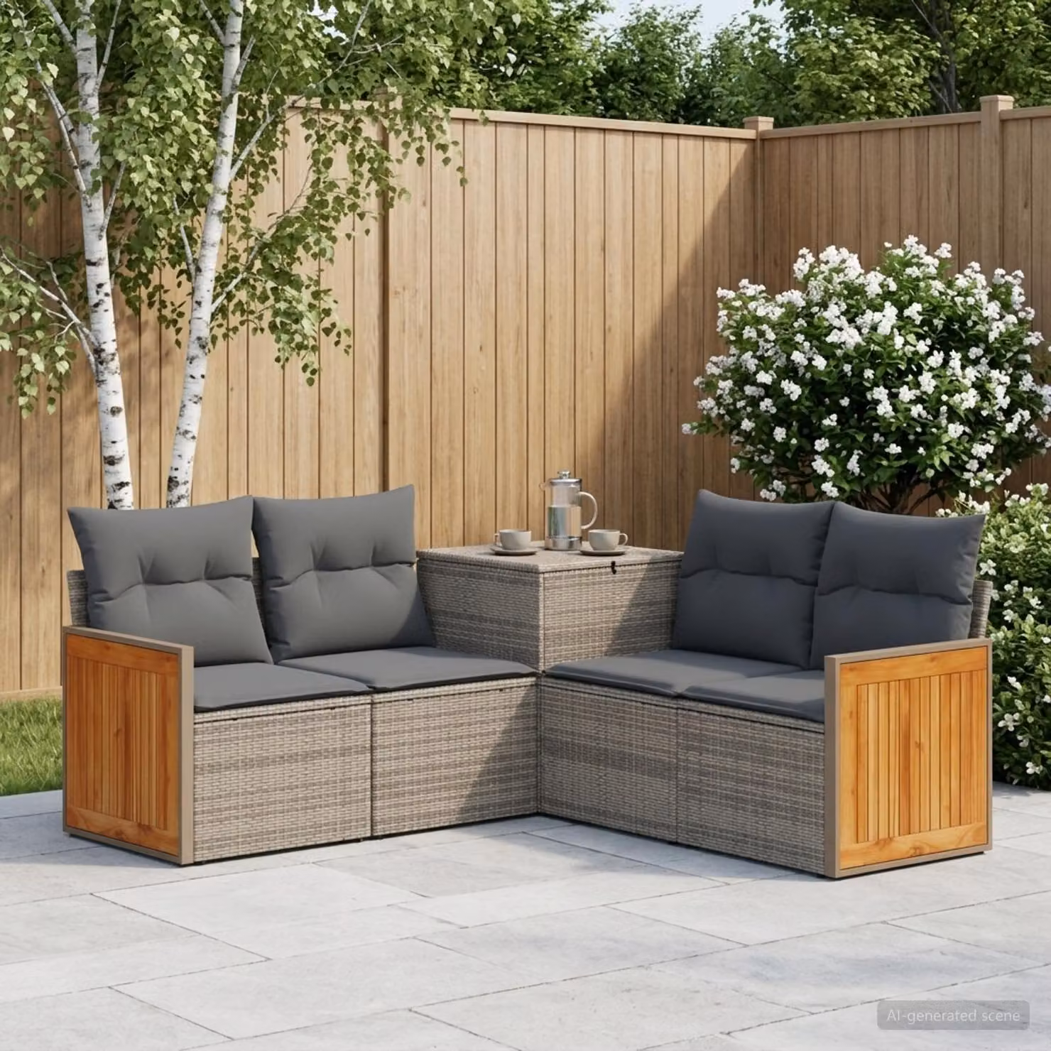 Set di divani da giardino vidaXL a forma di L con cuscini, colore grigio e antracite, struttura in acciaio verniciato a polvere e tessuto resistente ai raggi UV