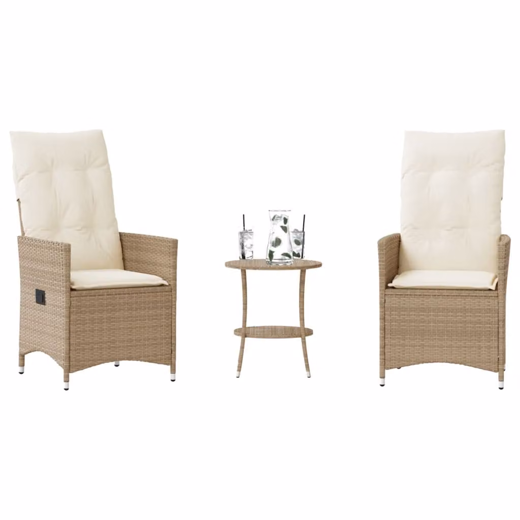 Maison Exclusive - Set da bistrot 3 pezzi con cuscini in polyrattan beige