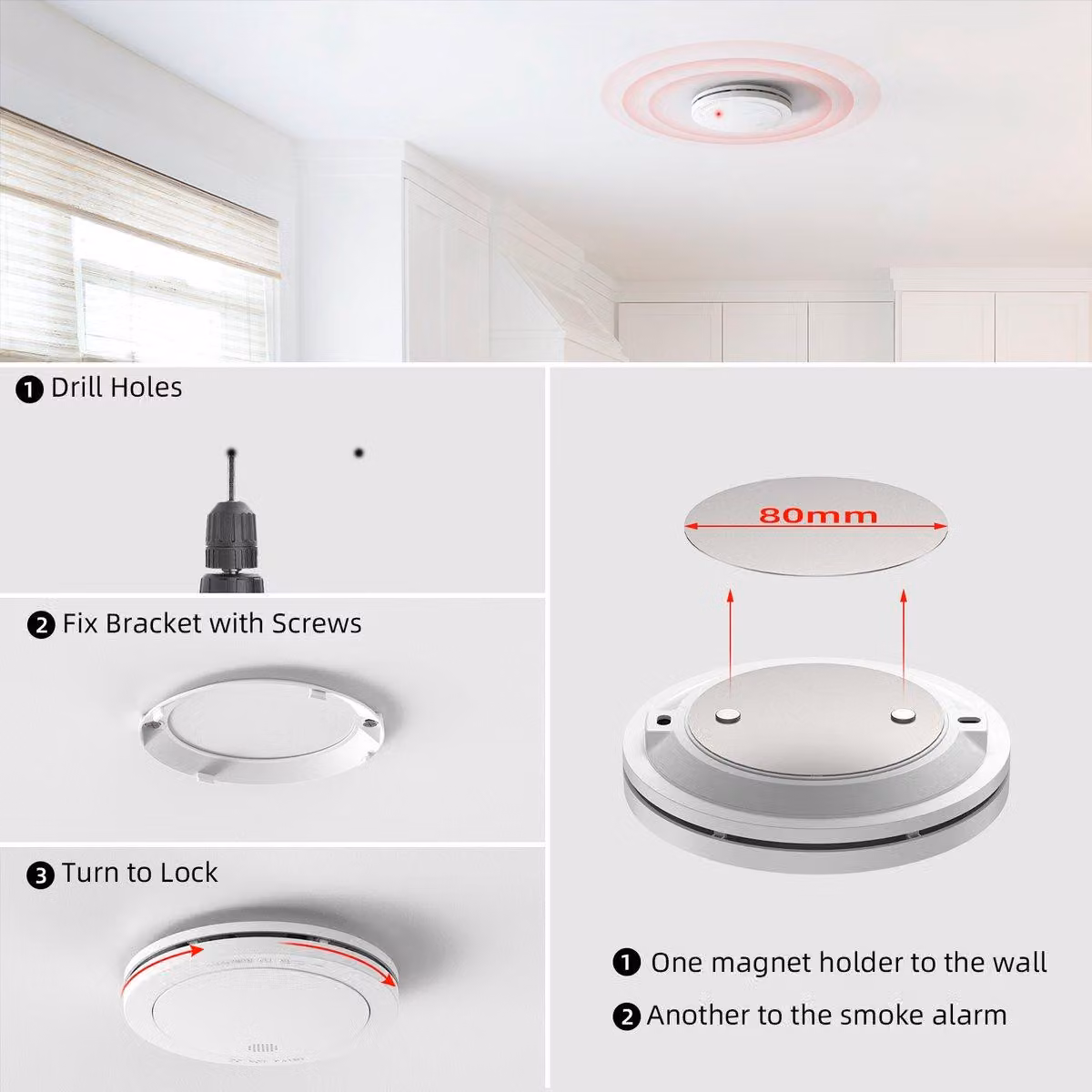 Rilevatore di fumo - Wireless - Batteria a lunga durata (10 anni) - Sistema di sicurezza per la casa