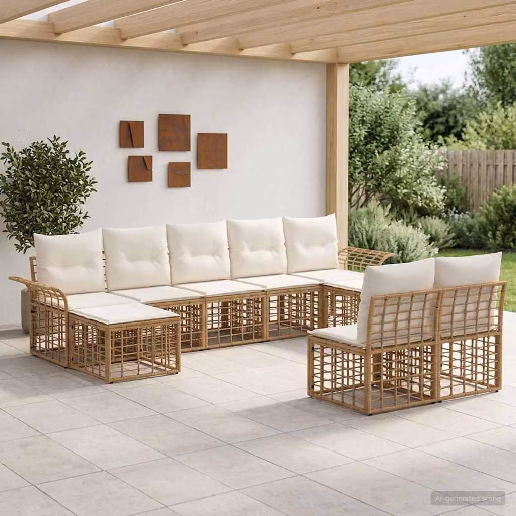 Maison Exclusive - Set da esterno per divano, 9 pezzi. Tessuto in poliestere, colore naturale e crema