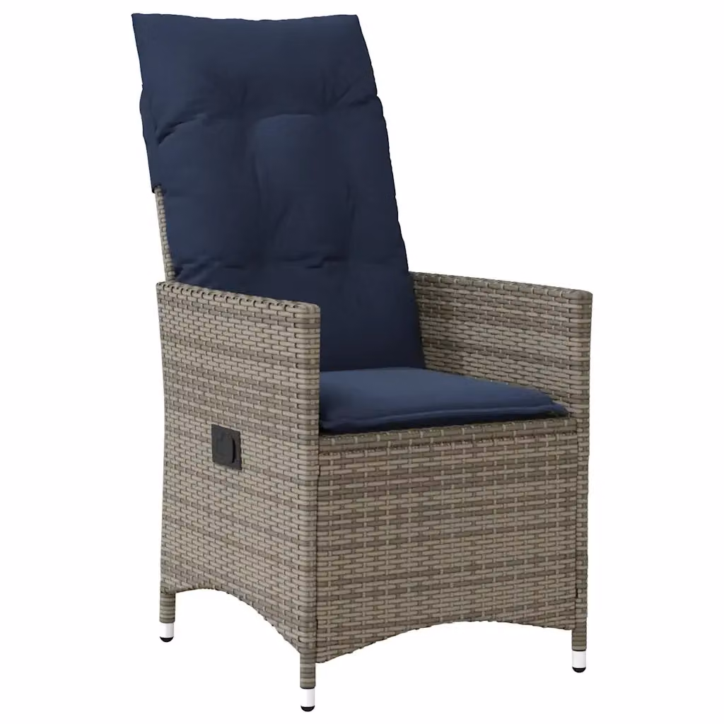 Set di 2 sedie da giardino reclinabili vidaXL in polyrattan grigio con cuscini blu e resistenti ai raggi UV – 2