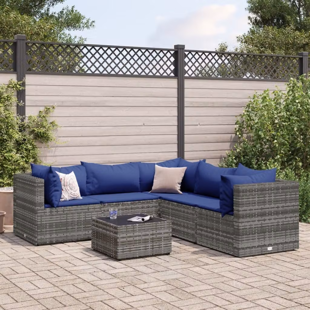 Maison Exclusive - Set Divani da Giardino 6 pz con Cuscini in Polyrattan Grigio