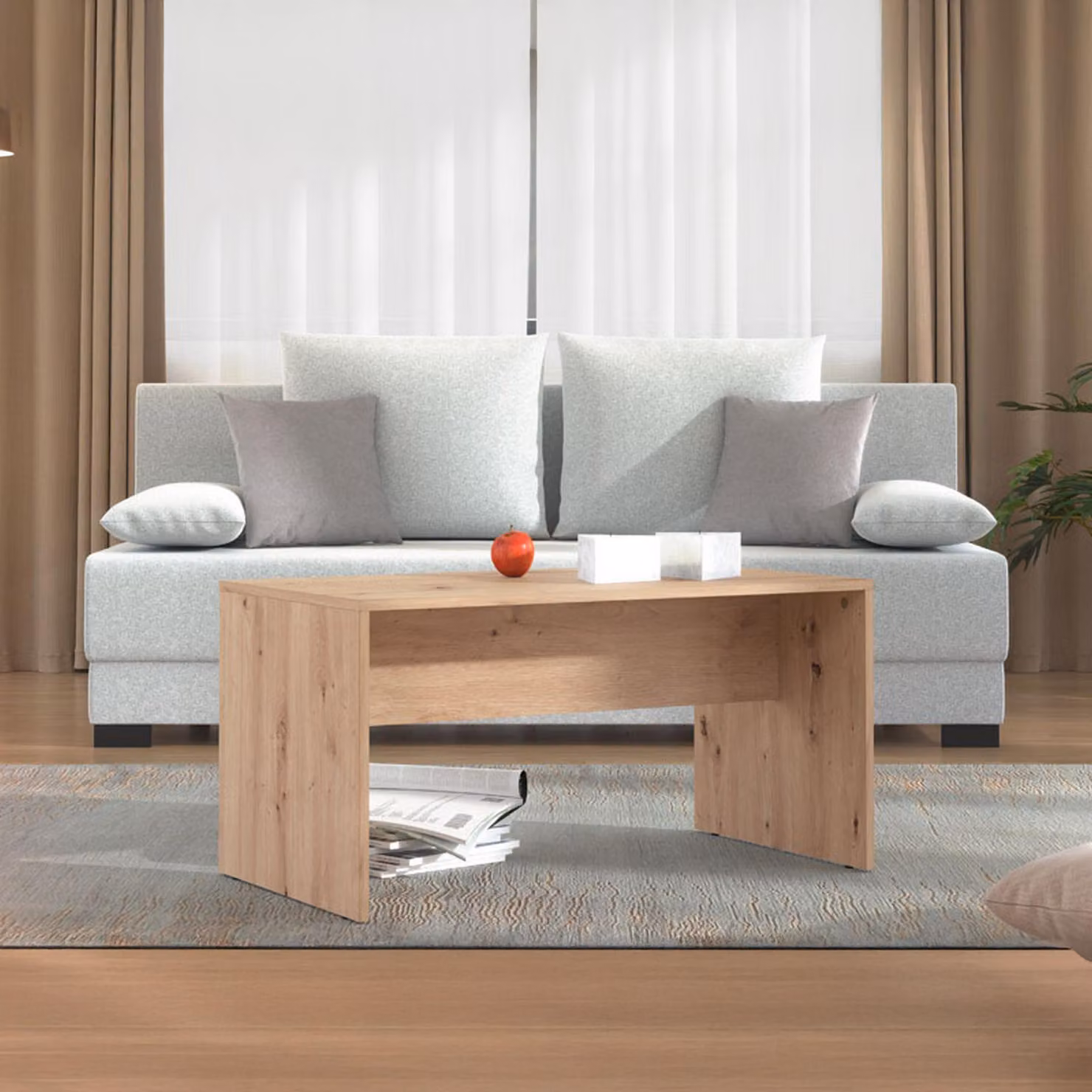 Dmora Tavolino da Salotto Formia 90x50x46h cm Marrone Rovere Nodi, con Piedini un Vano