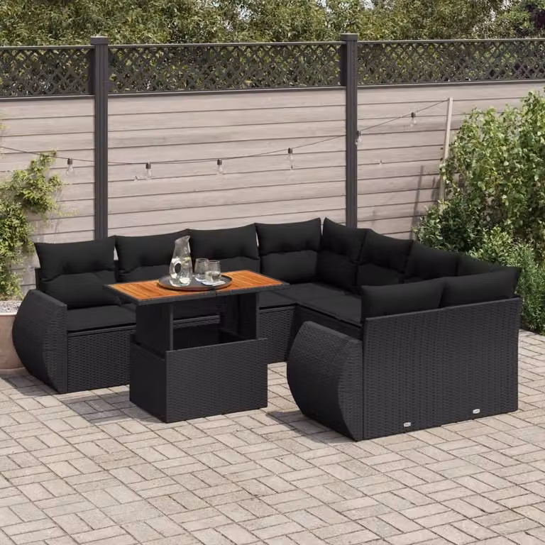 Maison Exclusive - Set Divani da Giardino 9 pz con Cuscini Nero in Polyrattan