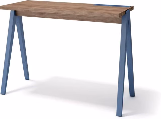 Scrivania Herdasa effetto noce gambe faggio in azzurro 75x107x49