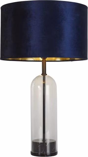 Lampada da scrivania Searchlight in metallo e vetro con paralume in tessuto blu e finiture oro ottone, attacco E27