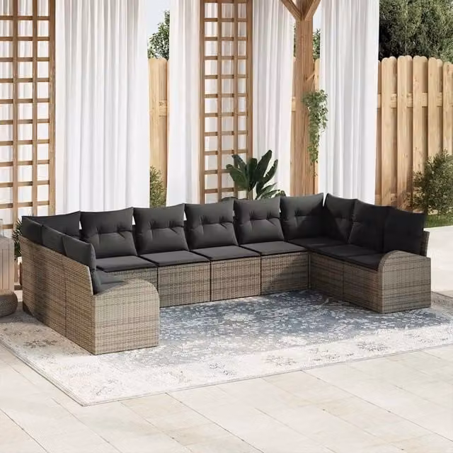 Set di divani con cuscino 10 pcs Grigio Polyrattan