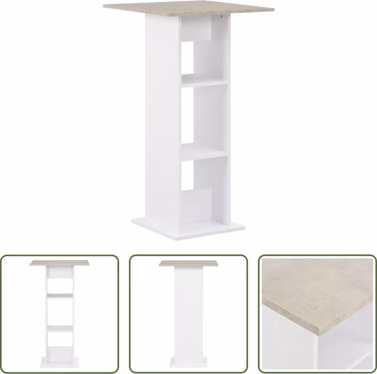 The Living Store Tavolo bar bianco e cemento 60x60x110 cm