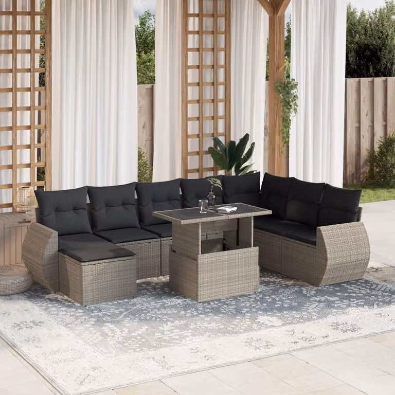 Maison Exclusive - Set Divano da Giardino 9pz con Cuscini Grigio Chiaro Polyrattan