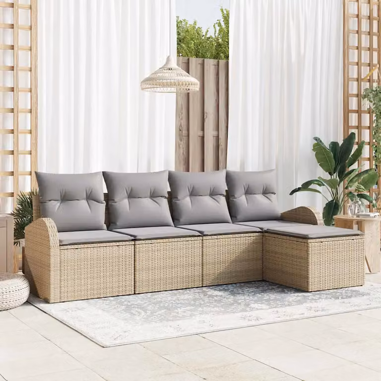 Set Divano da Giardino vidaXL 5 pz a Forma L con Cuscini Beige e Struttura in Acciaio e Polyrattan