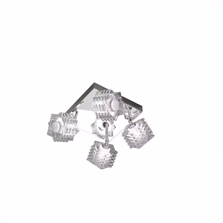 Plafoniera Contemporanea Rubik Metallo Cromo Diffusore Cristallo 4 Luci G9
