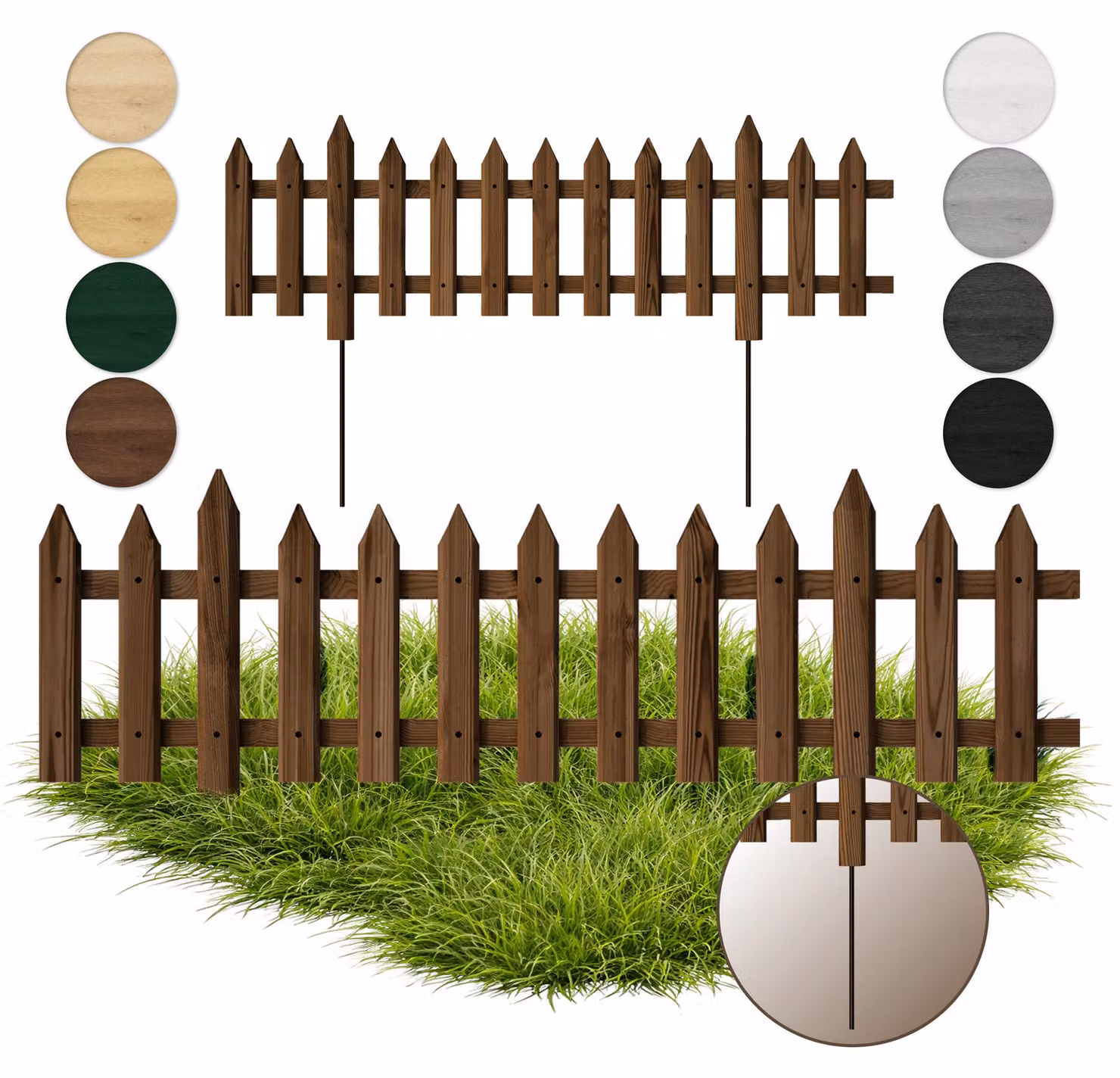 Floranica 1 pz Recinzione da giardino a incastro con pali in metallo per aiuole 100 cm x 30 cm Marrone