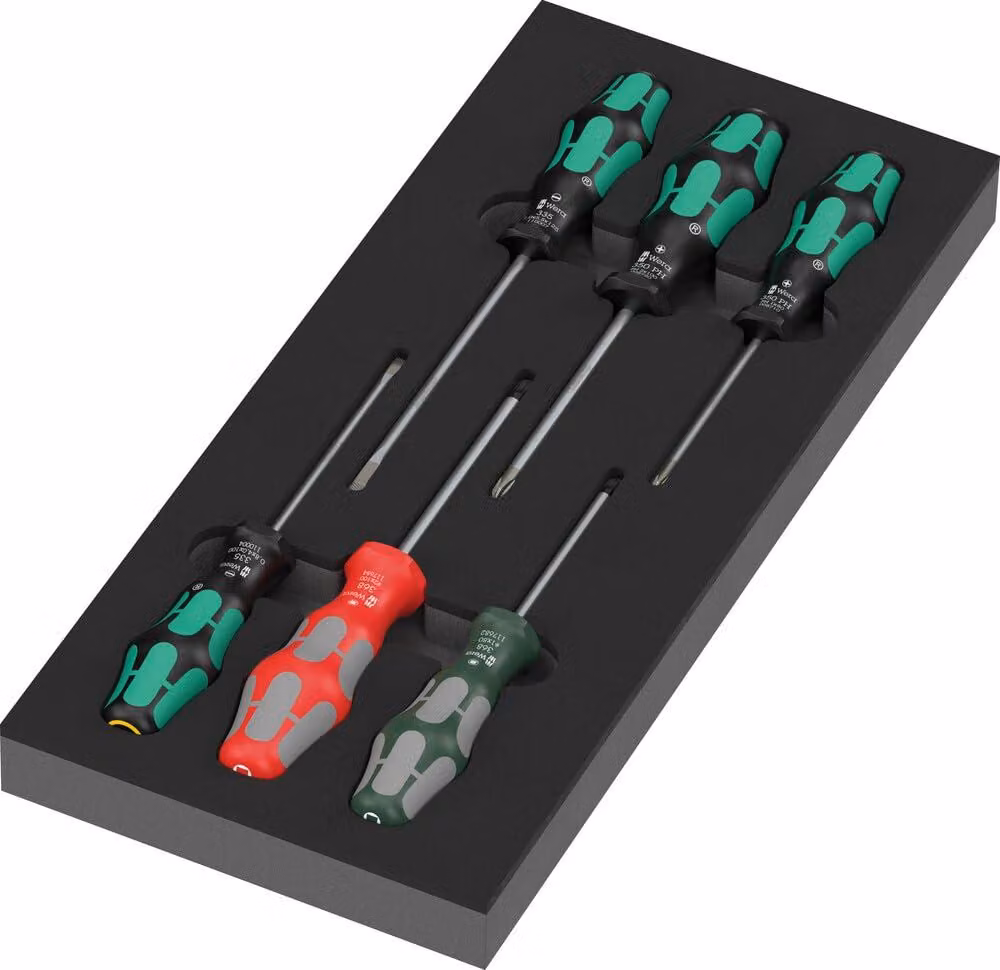 Wera 9719: Inserimento in schiuma per cacciaviti, serie Kraftform 300, set 3 con 7 utensili.