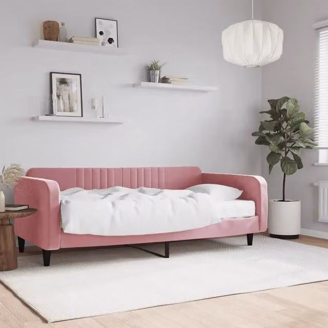 Divano Letto vidaXL in Velluto Rosa con Materasso in Schiuma L/P/H: 223 x 100 x 75 cm – 1