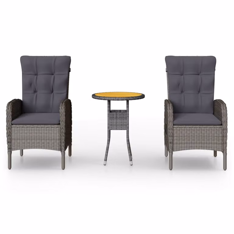 Set da Bistrot per Giardino 3 pz in Polyrattan Grigio