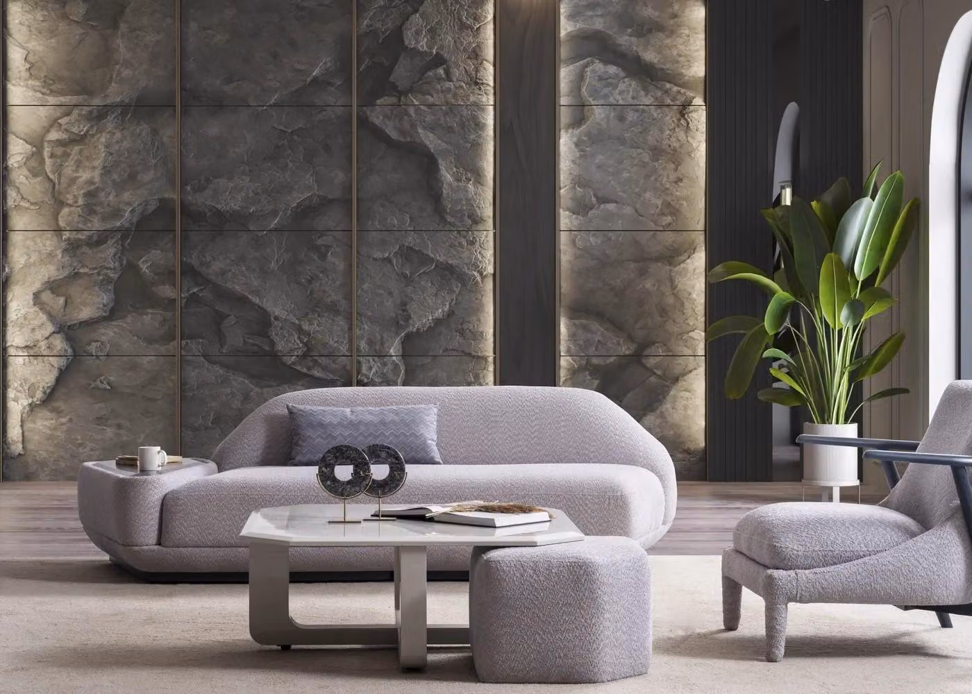 Exklusive Graue Polstergarnitur Designer 3-Sitzer Couch Textilsessel