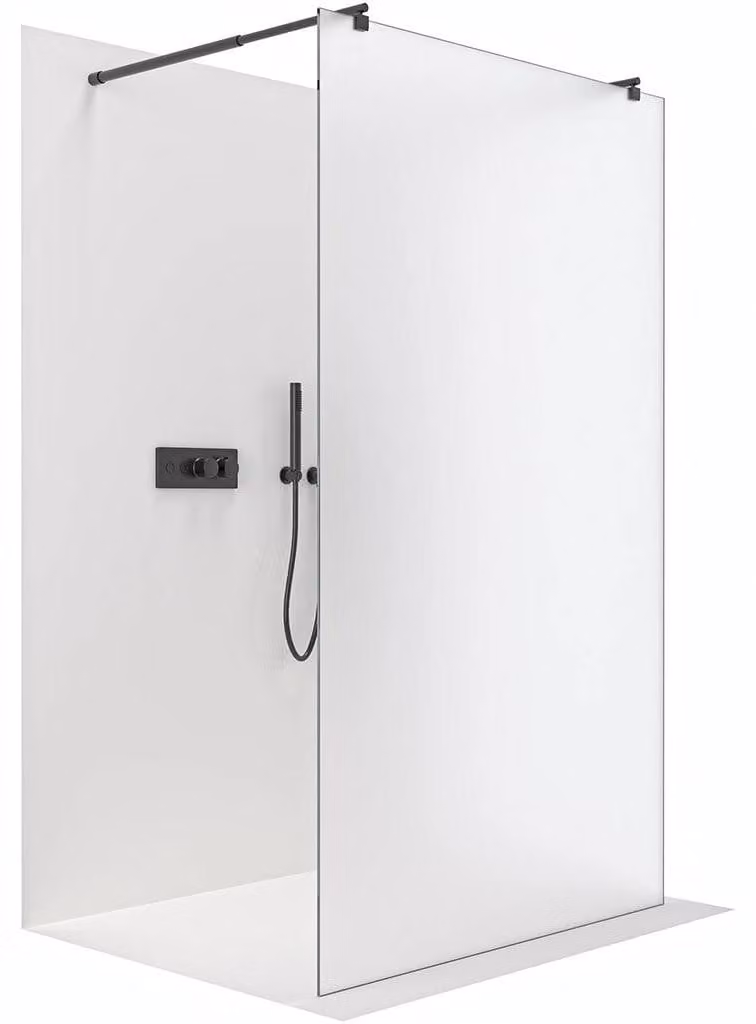 CERANO - Box doccia Walk-in Onyx Duo L/P - 8 mm - montante arrotondato - nero opaco, vetro smerigliato - 70x200 cm