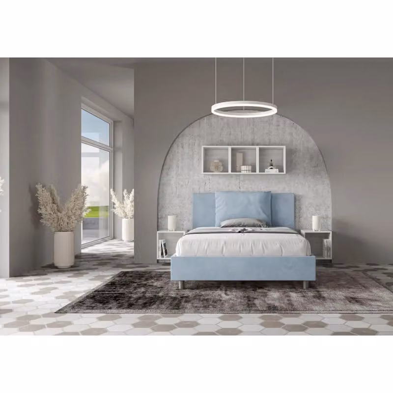 Letto imbottito con contenitore Ityhome in microfibra azzurro L: 145 cm, P: 202 cm, H: 110 cm – 2
