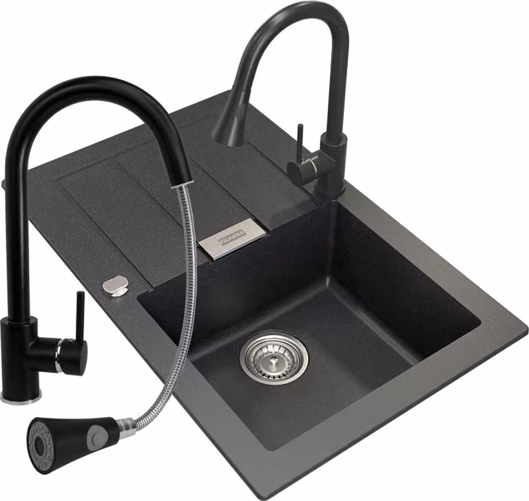 Granitan - Lavello in acciaio inossidabile - Lavello da cucina - Lavello 50x78 cm - Nero - con rubinetteria - Vasca lavello - SIRIUS