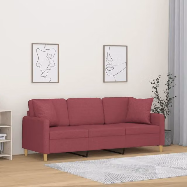 Divano a 3 Posti con Cuscini-Sofa 3 Posti con Cuscini Rosso Vino 180 cm in Tessuto 870474