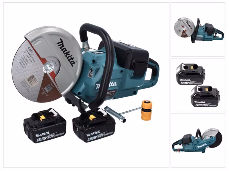 Tagliacircolare a batteria Makita DCE 090 G2X1 36 V (2x 18 V) 230 mm Brushless + 2 batterie da 6,0 Ah - senza caricabatterie