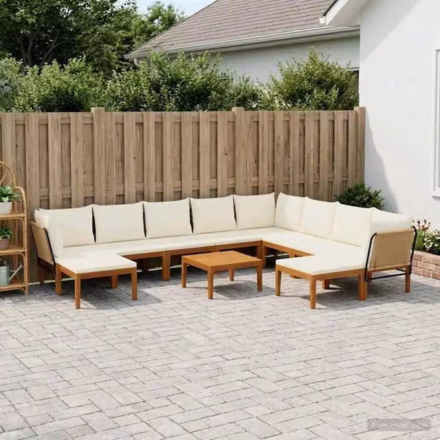Set da giardino vidaXL in legno di acacia e corda naturale, 11 pezzi, colore beige e bianco – 1
