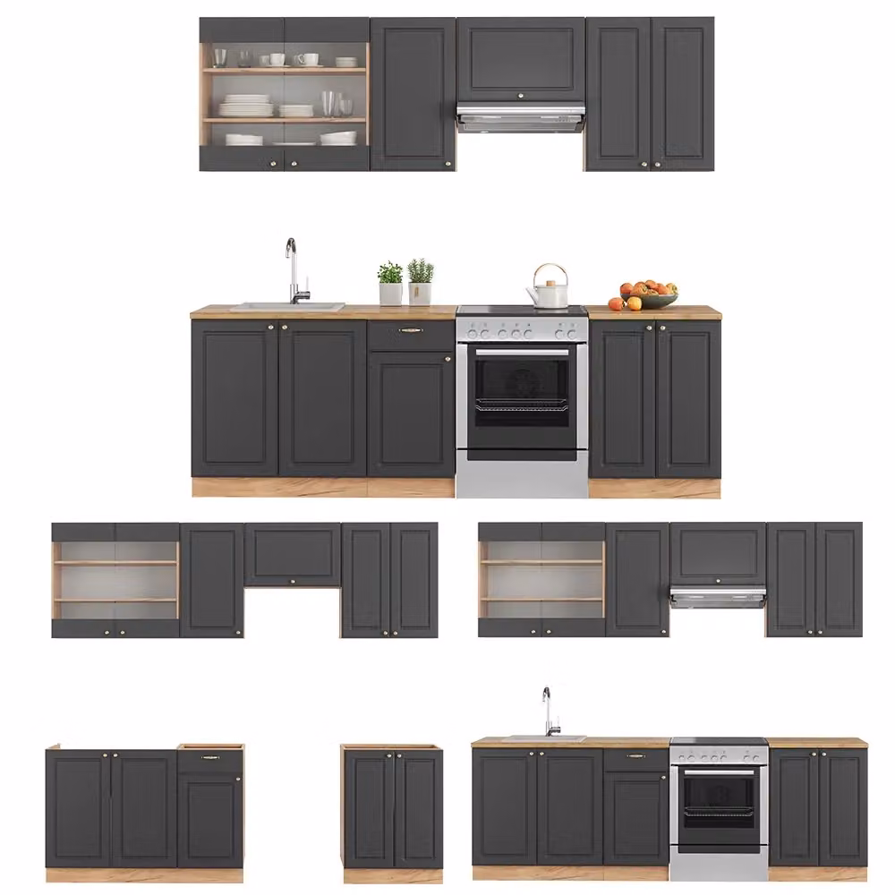 Cucina componibile Fame-Line Vicco in stile rustico, colore Antracite e Rovere dorato, L: 240 cm – 2