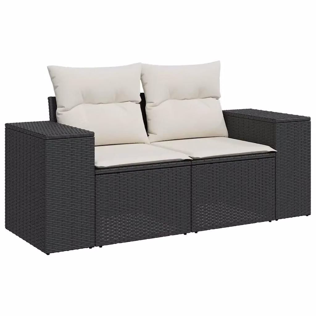 Divano da giardino a 2 posti Design Mania in polyrattan nero con cuscini bianchi e coperture rimovibili L: 186 cm, P: 69 cm, H: 62 cm – 2