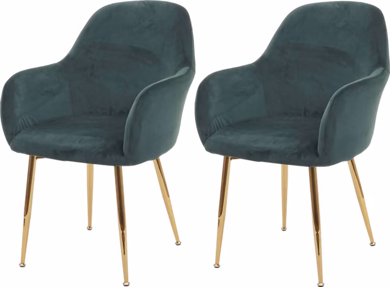 set di 2 sedie per sala da pranzo HWC-F18, sedia da cucina, design retrò ~ verde velluto, gambe dorate
