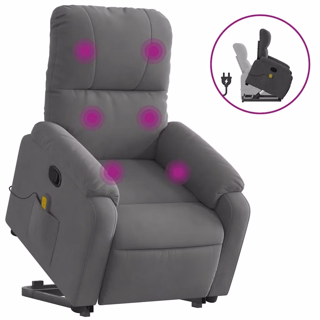 vidaXL Poltrona a Rialzo con Massaggio Reclinante per Senior in Microfibra Grigia – 2