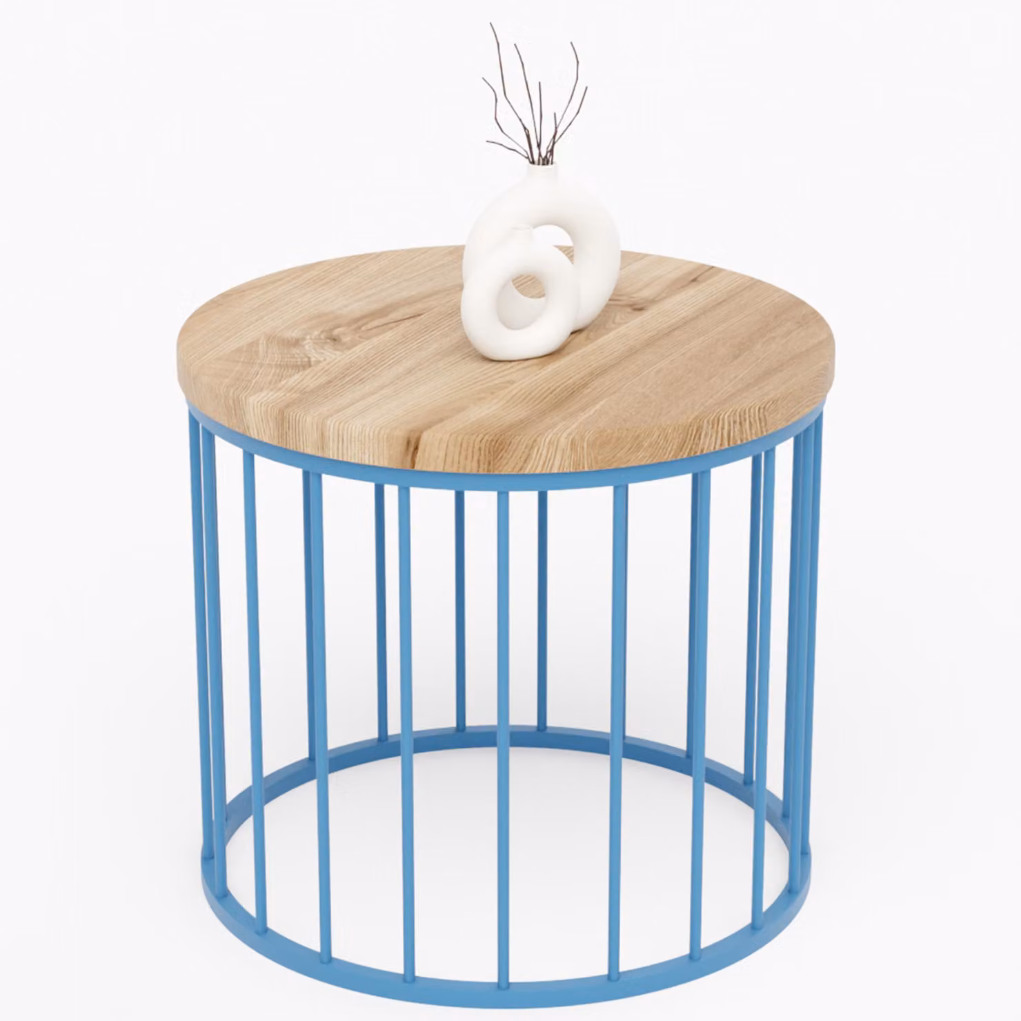 LAMO Manufaktur Tavolino da salotto rotondo in legno e metallo 50 x 42 cm - Tavolino da caffè, tavolo soggiorno, tavolinetto da salotto - Tavolo rotondo, design moderno - Colore: noce, gambe: blu