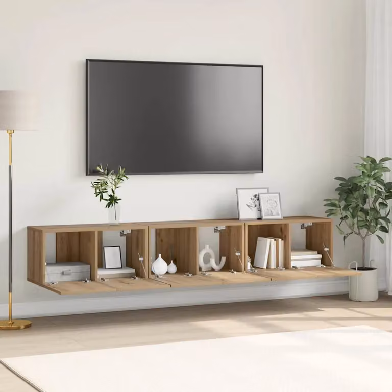 Set mobile TV moderno vidaXL in 3 pezzi marrone legno ingegnerizzato con scomparti multimediali