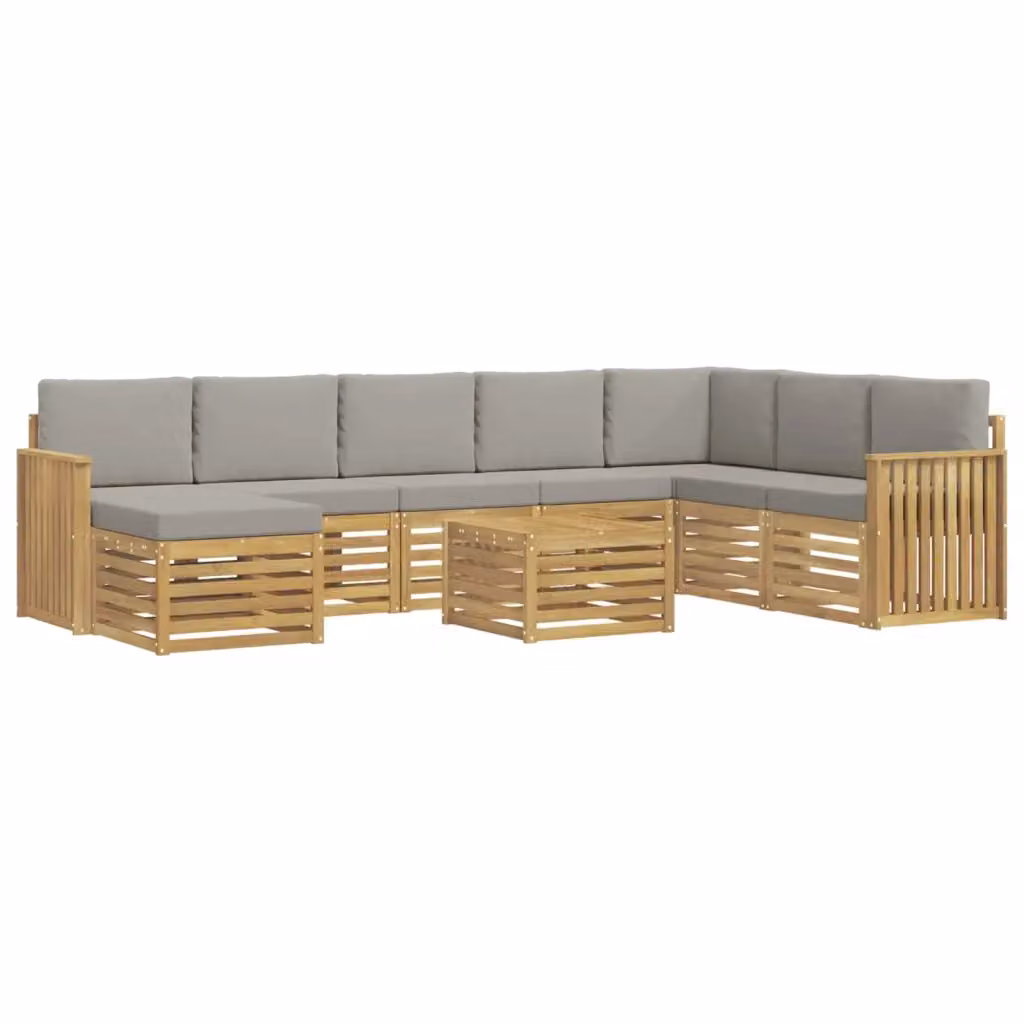 Set divano ad angolo L vidaXL in legno di acacia massello con cuscini grigi per giardino e terrazzo – 2