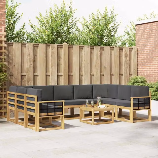 Set di divani da esterno vidaXL in legno di acacia con cuscini, bianco e antracite – 1