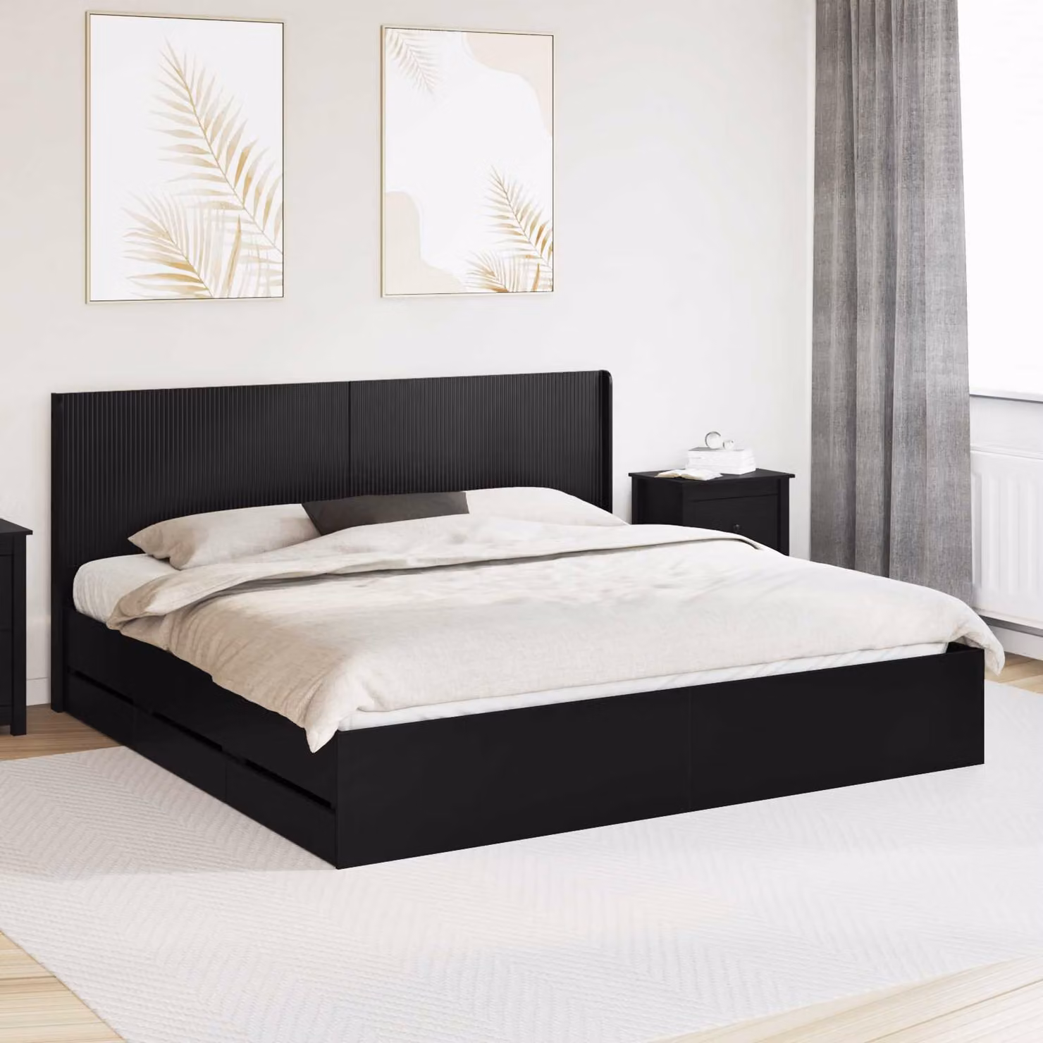 Struttura letto con contenitore e testata vidaXL in legno nero 180 x 200 cm