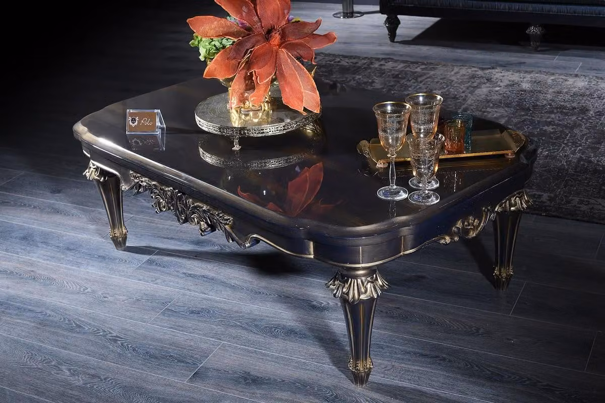 Casa Padrino tavolino barocco blu / oro / nero 131 x 85 x h. 45 cm - tavolino da salotto in stile barocco