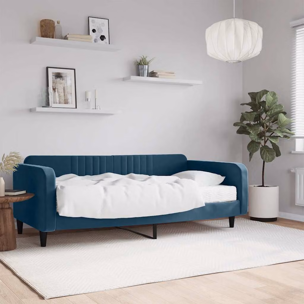 vidaXL Divano Letto Moderno in Velluto Blu con Materasso in Schiuma L/P/H: 223 x 110 x 75 cm