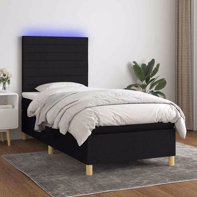 Letto a Molle con Materasso e LED vidaXL, Nero, L/P/H: 90 x 200 x 128 cm