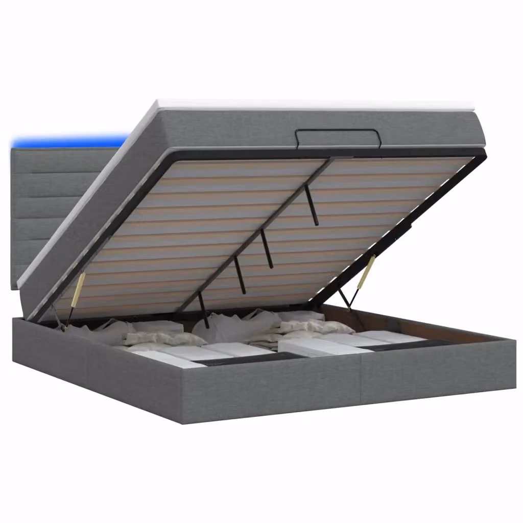Letto Ottomano con Materasso e Illuminazione LED vidaXL, Grigio e Bianco, L/P/H: 140 x 190 x 88 cm – 2