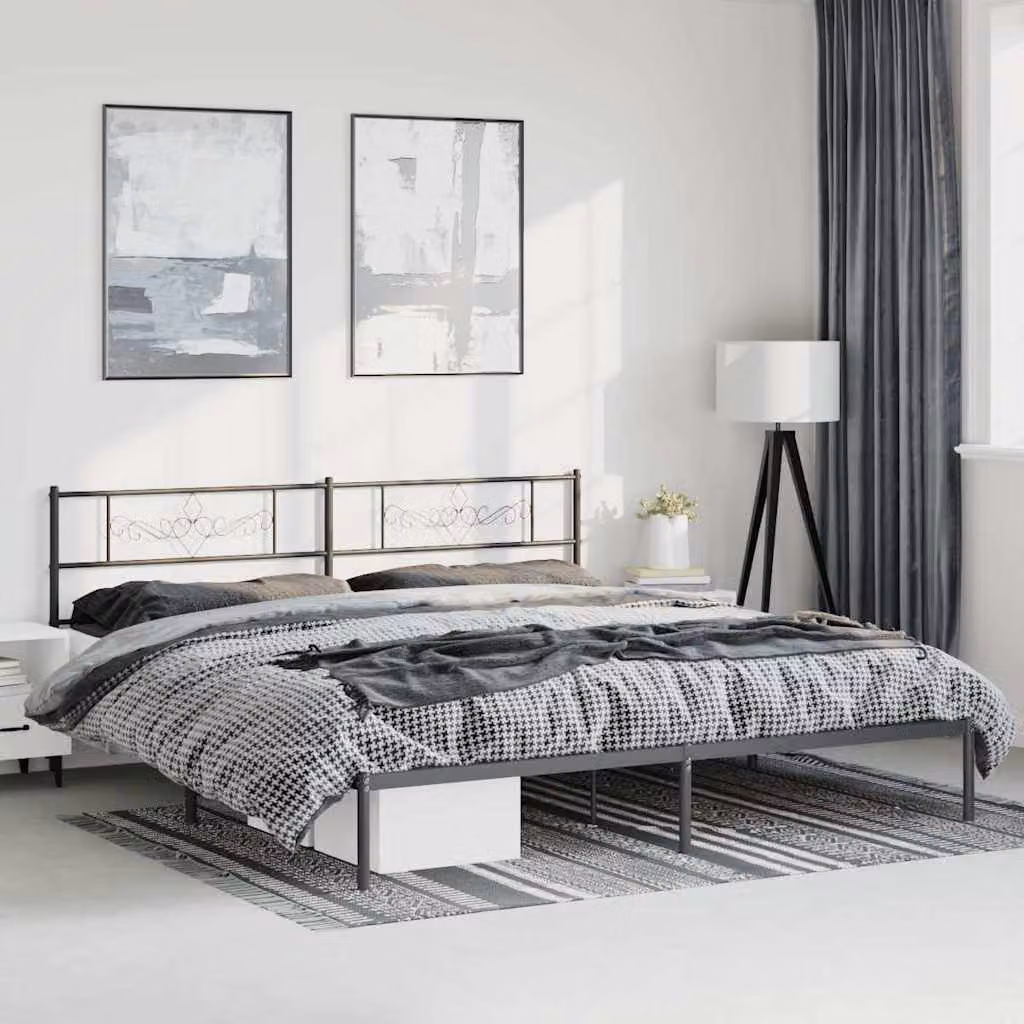 vidaXL Giroletto con Testiera in Metallo Nero L: 219 cm, P: 187 cm, H: 90 cm